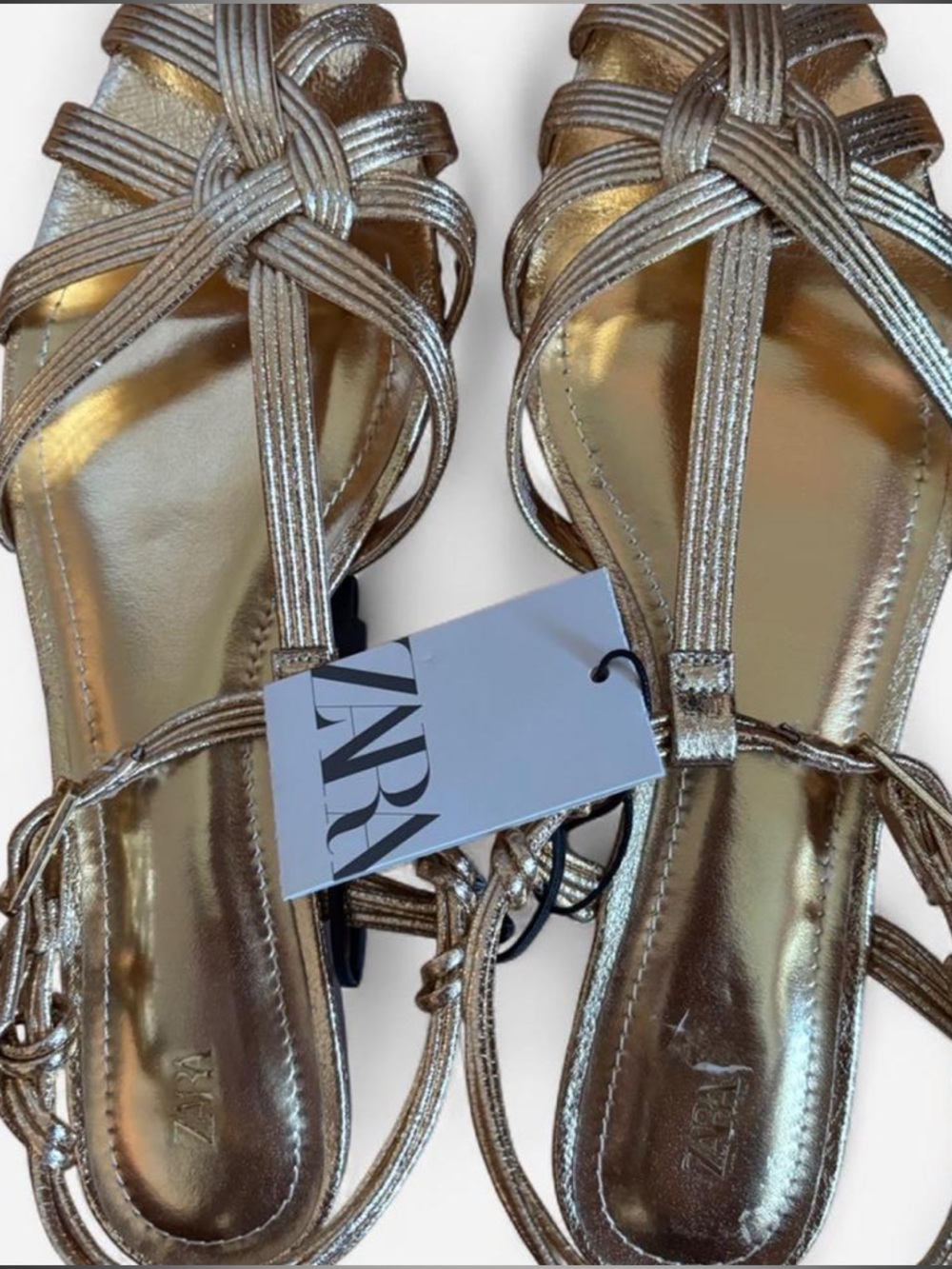 Zara Gold Metallic Flat Fisherman Sandals size 40 New with tags - Picture 4 of 7